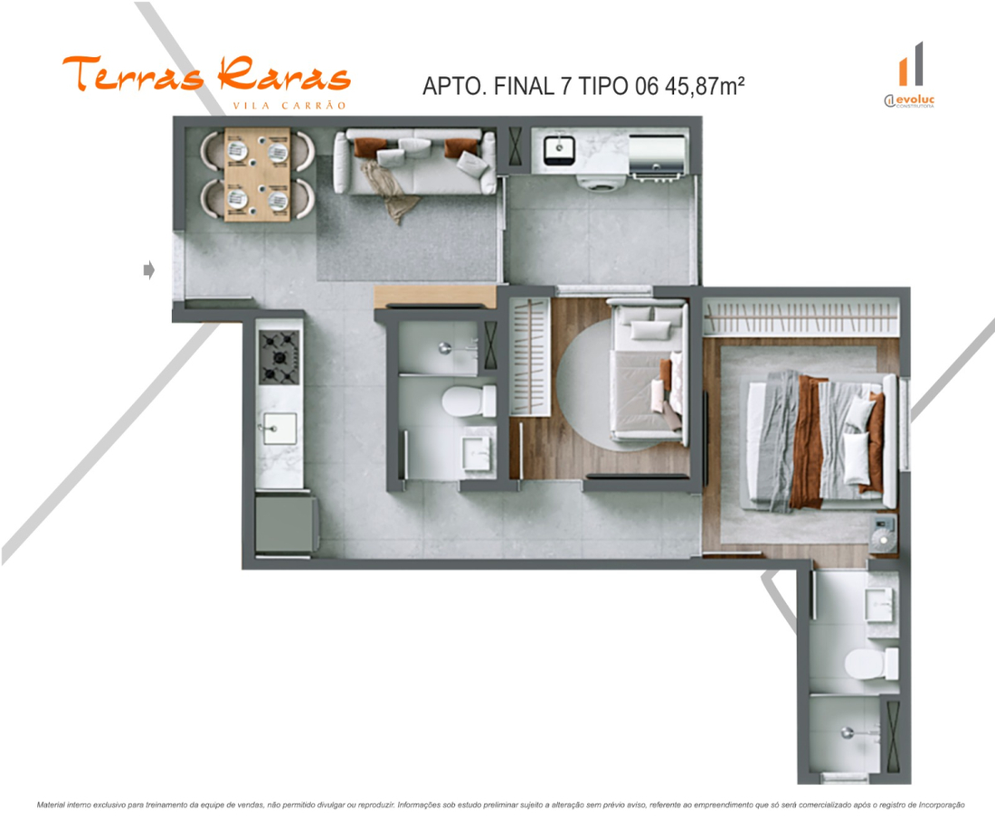 Planta 45,87 m² com Suíte